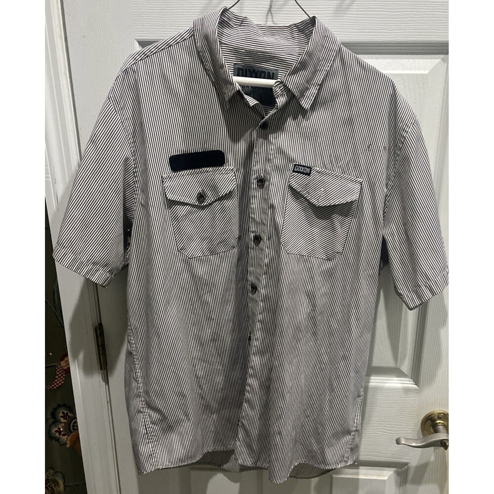 Dixxon Shirt Mens XL Brown White Striped Button Up Work Force Form Function